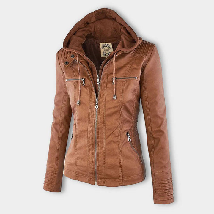 Irene | Elegante Kunstlederjacke mit Kapuze
