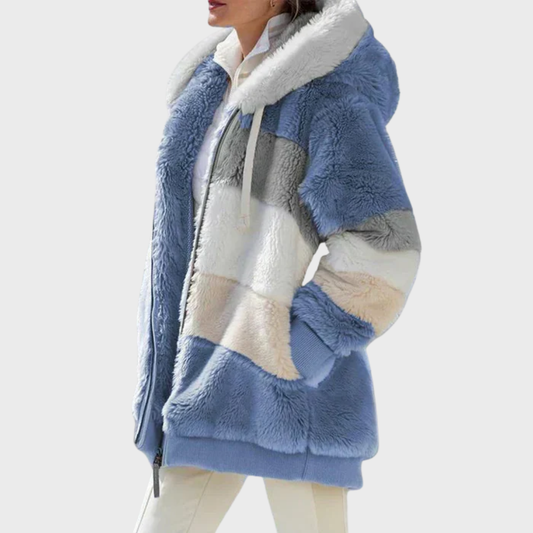 Adelle | Flauschige Farbblock-Kapuzenjacke