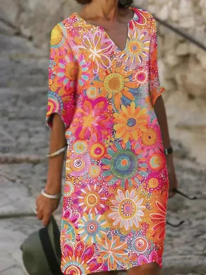 Annie | Lebhaftes Blumen-Midi-Kleid