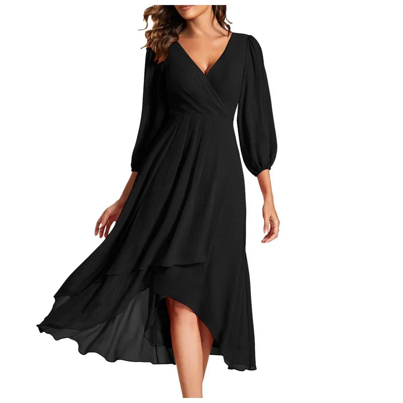 VITTORIA | Elegantes Kleid mit asymmetrischem Saum und fließenden Ärmeln Raffinierter Look für jeden Anlass