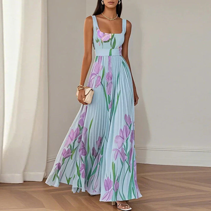 LYRA | Elegantes Blumenkleid Maxi mit schmeichelhaftem Falten-Silhouette