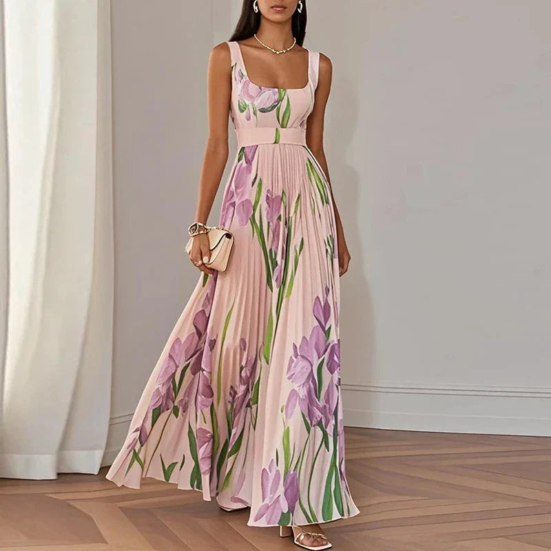 LYRA | Elegantes Blumenkleid Maxi mit schmeichelhaftem Falten-Silhouette