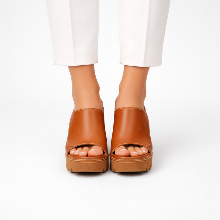 Louise | Leder-Plateau-Mule mit Blockabsatz