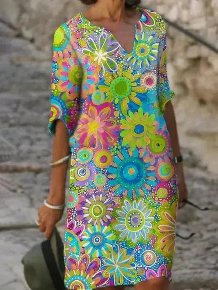 Annie | Lebhaftes Blumen-Midi-Kleid