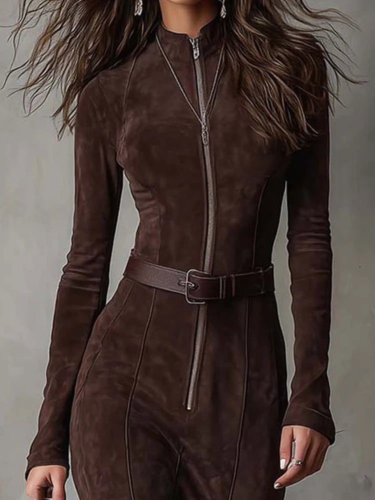 Jess™ - Wildlederkleid mit Gürtel und Reißverschluss