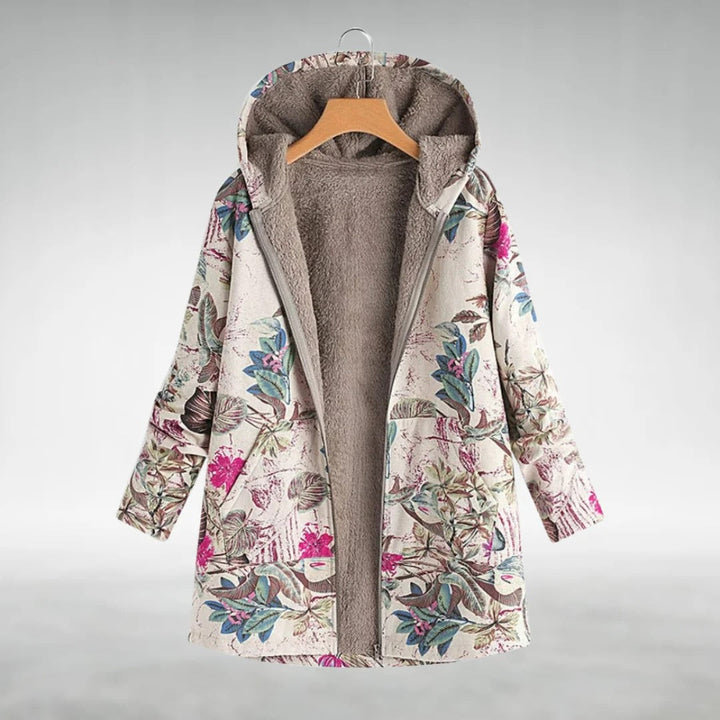 Fleur | Geblümter Fleece-Mantel mit Kapuze