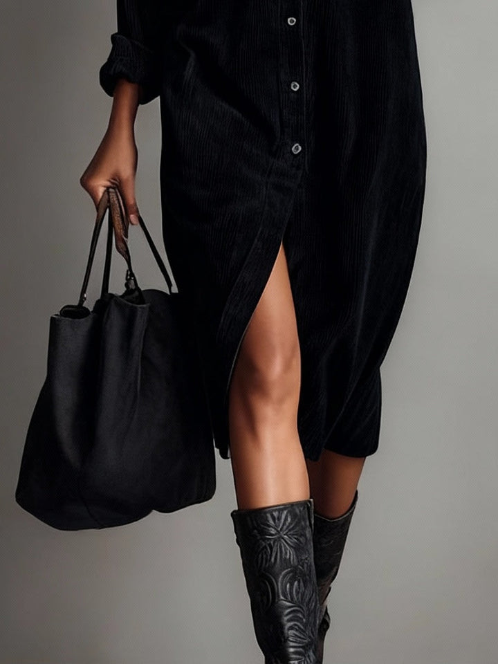 Jessy™ – Elegantes Midikleid aus weichem Cord mit Brusttaschen