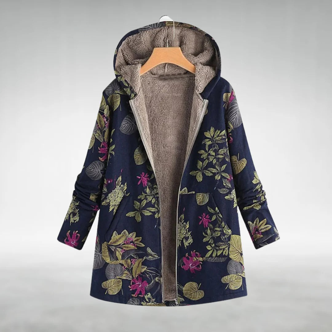 Fleur | Geblümter Fleece-Mantel mit Kapuze