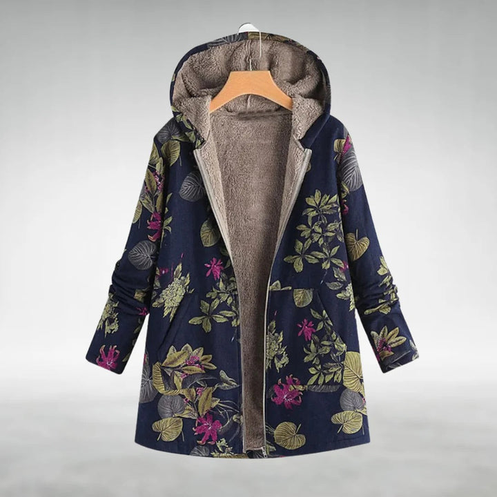 Fleur | Geblümter Fleece-Mantel mit Kapuze