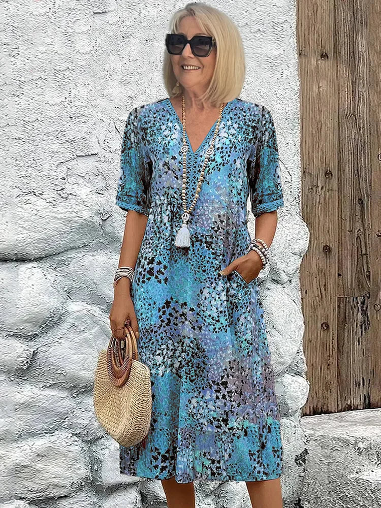 Dorina | V-Ausschnitt-Kleid mit Print