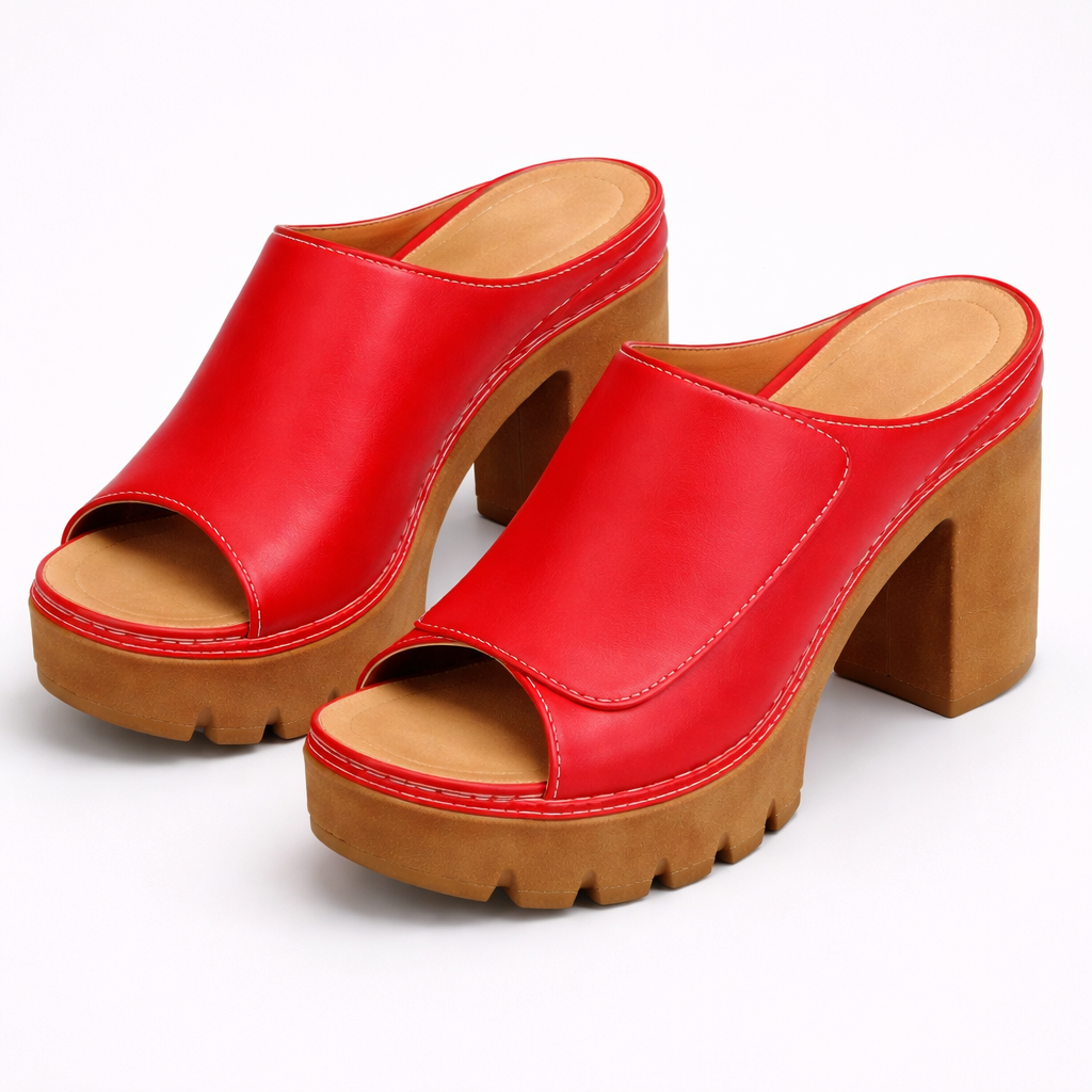 Louise | Leder-Plateau-Mule mit Blockabsatz