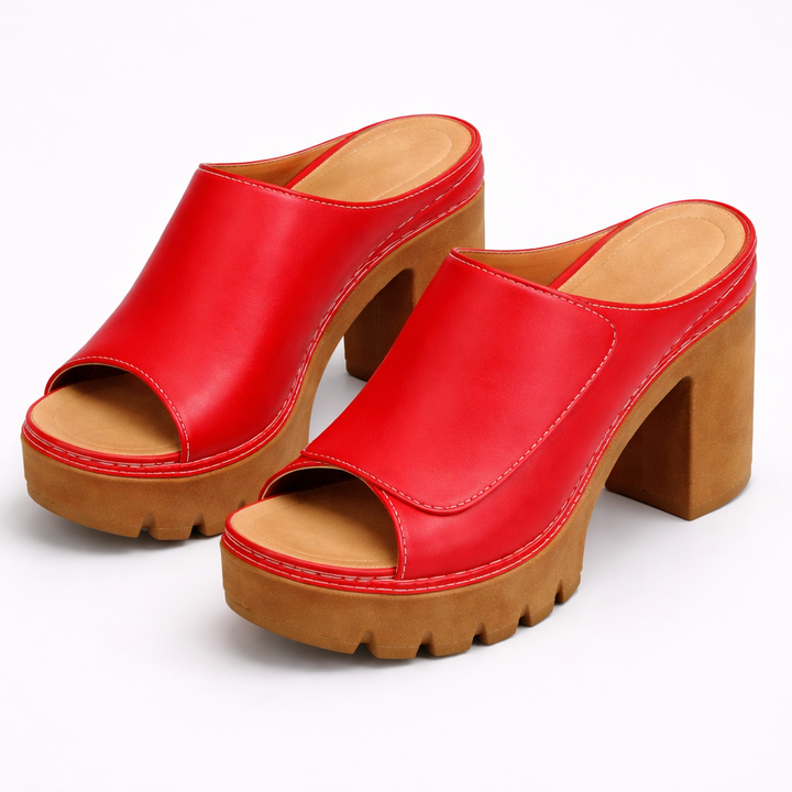 Louise | Leder-Plateau-Mule mit Blockabsatz
