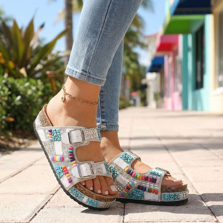 Samantha | Perlen-Plattform-Sandalen