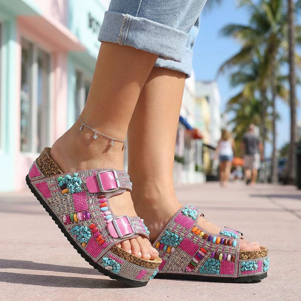 Samantha | Perlen-Plattform-Sandalen