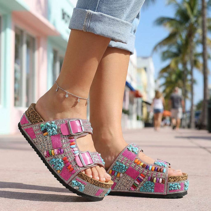 Samantha | Perlen-Plattform-Sandalen