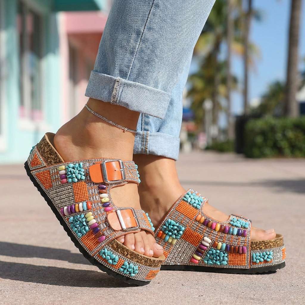 Samantha | Perlen-Plattform-Sandalen