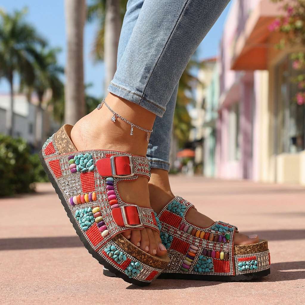 Samantha | Perlen-Plattform-Sandalen