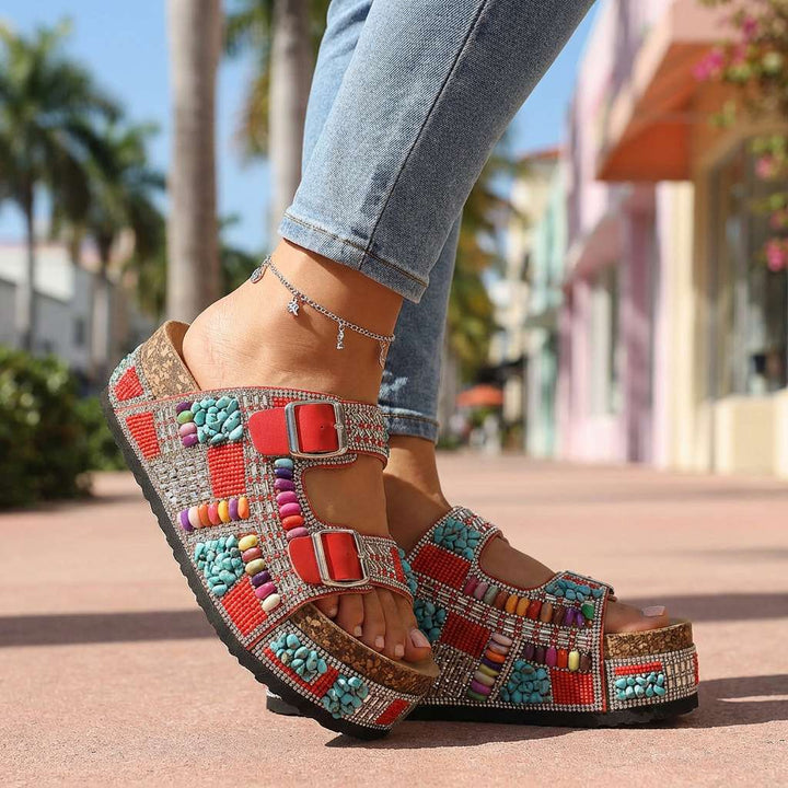 Samantha | Perlen-Plattform-Sandalen