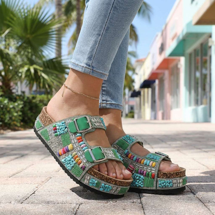 Samantha | Perlen-Plattform-Sandalen