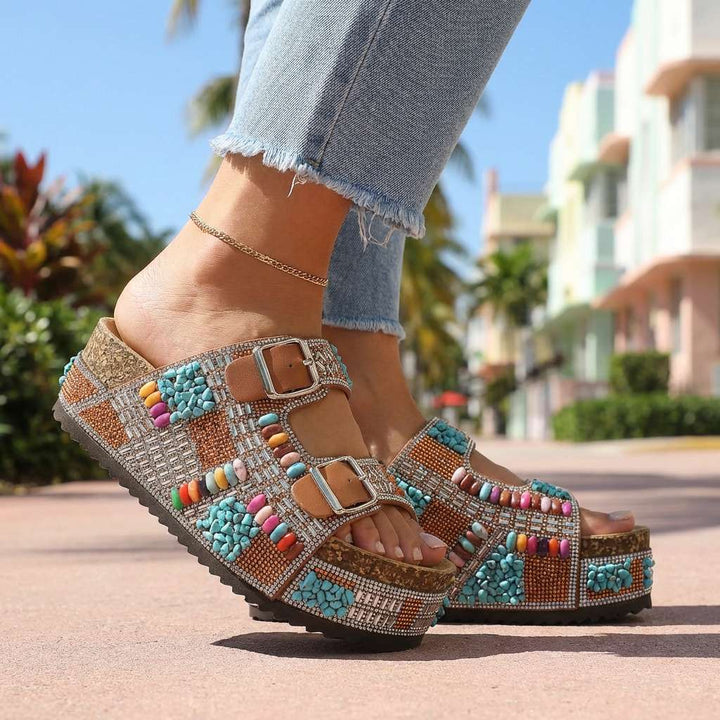 Samantha | Perlen-Plattform-Sandalen