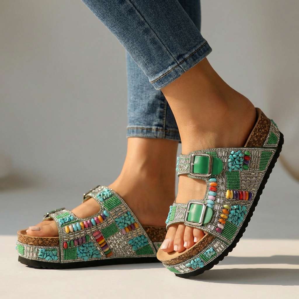 Samantha | Perlen-Plattform-Sandalen