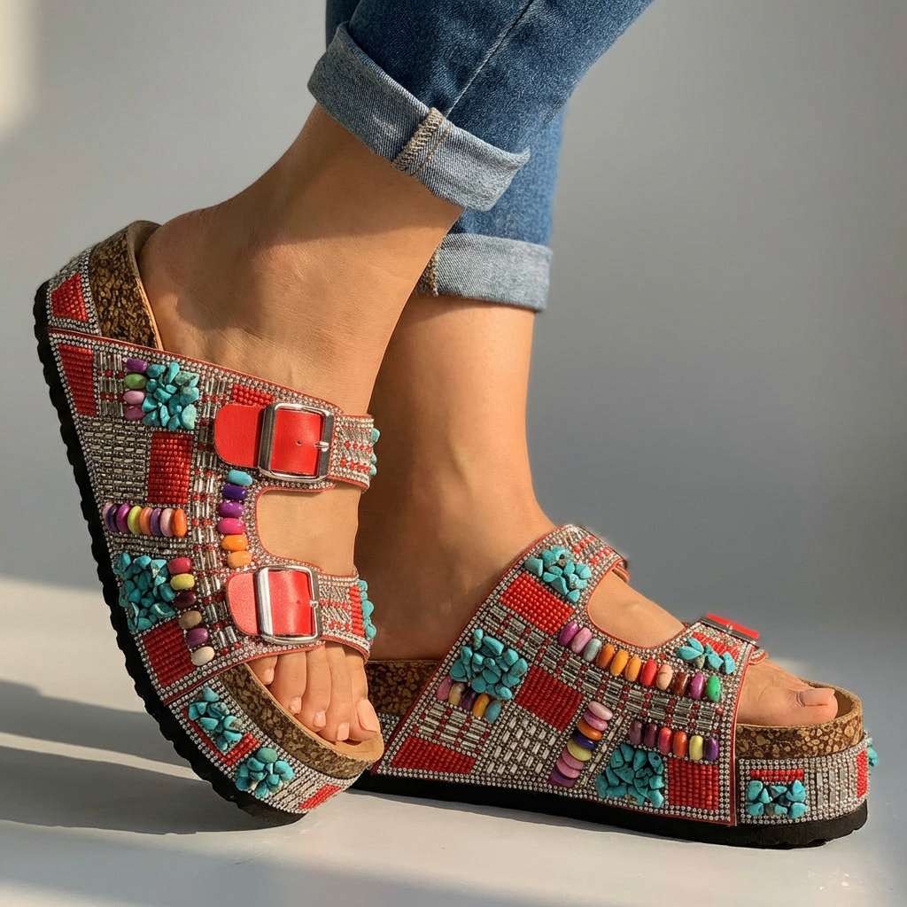 Samantha | Perlen-Plattform-Sandalen