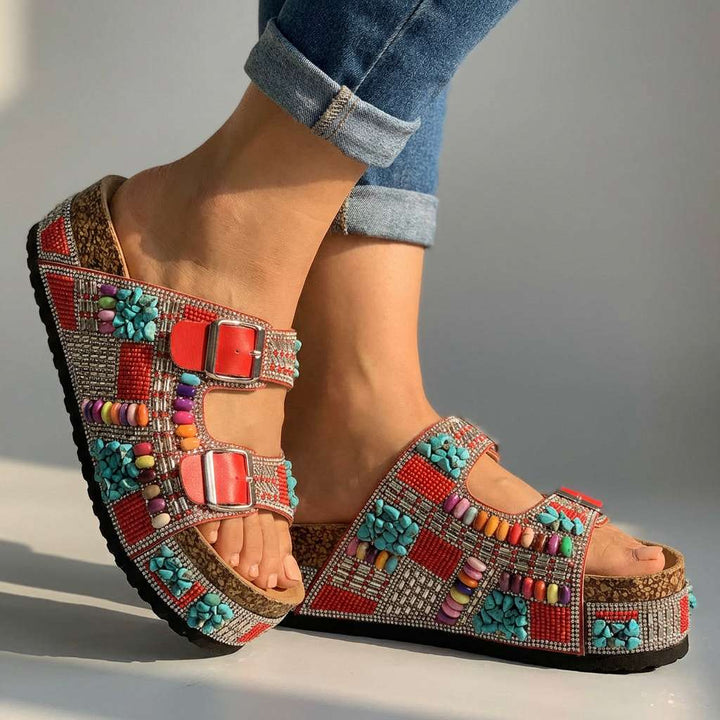 Samantha | Perlen-Plattform-Sandalen