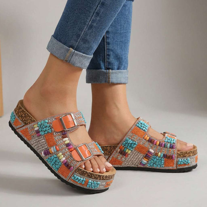 Samantha | Perlen-Plattform-Sandalen