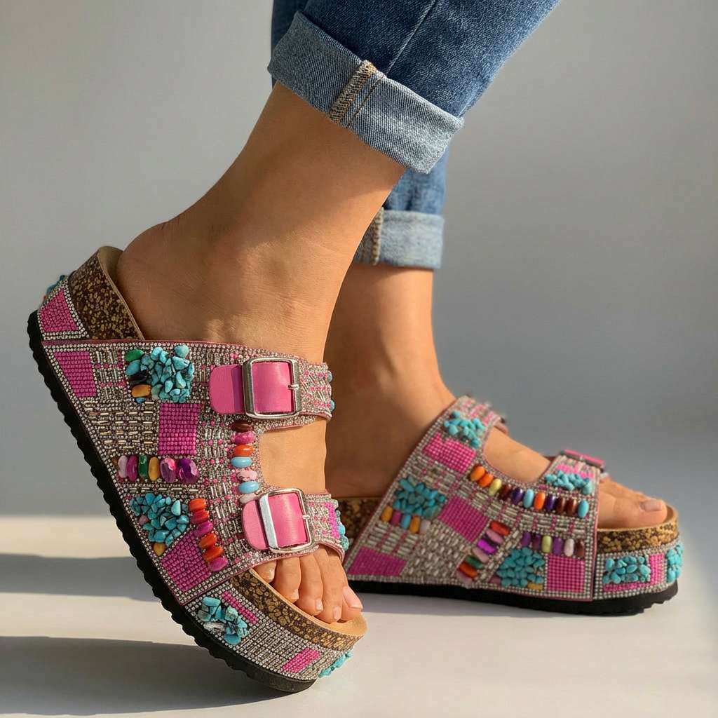 Samantha | Perlen-Plattform-Sandalen