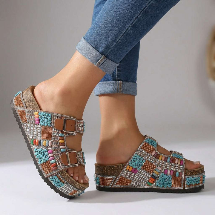 Samantha | Perlen-Plattform-Sandalen