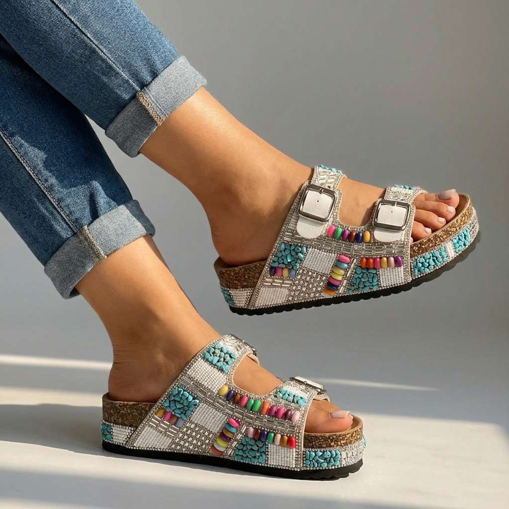 Samantha | Perlen-Plattform-Sandalen