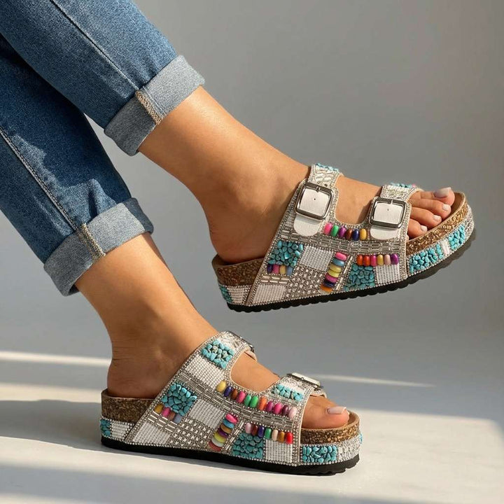 Samantha | Perlen-Plattform-Sandalen