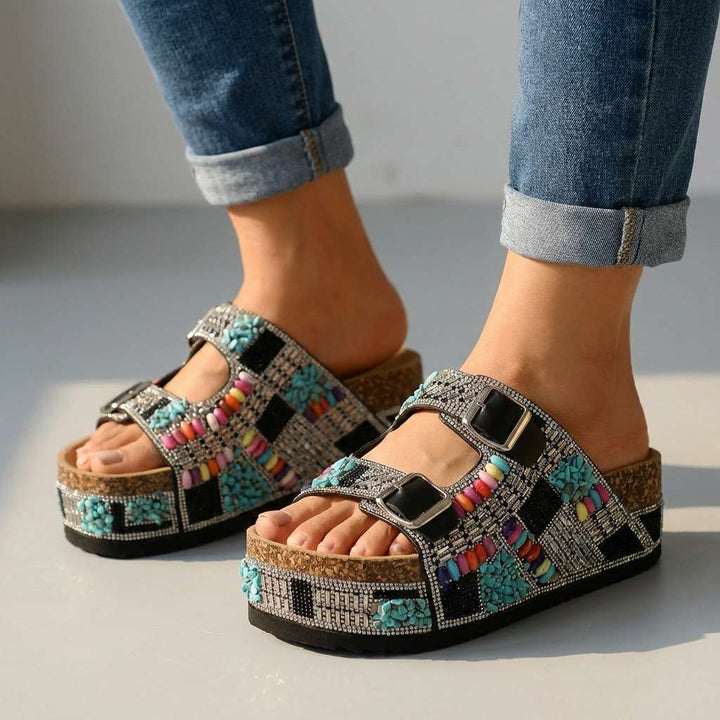 Samantha | Perlen-Plattform-Sandalen