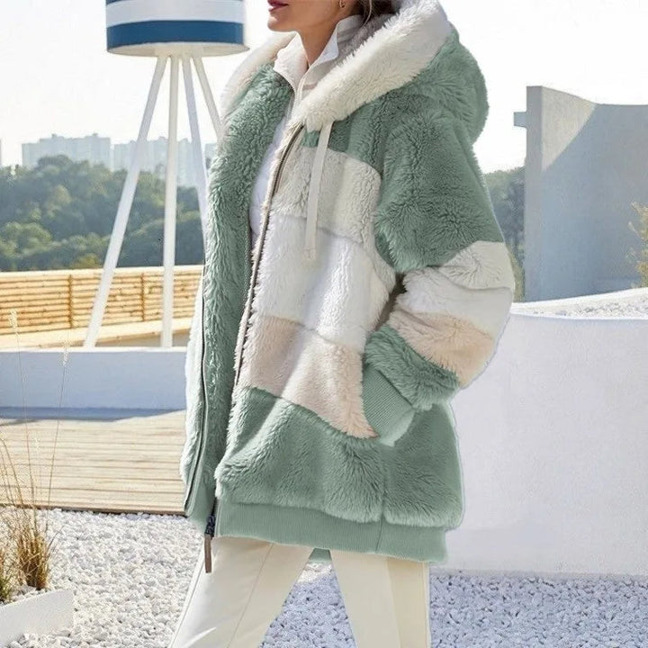 Adelle | Flauschige Farbblock-Kapuzenjacke