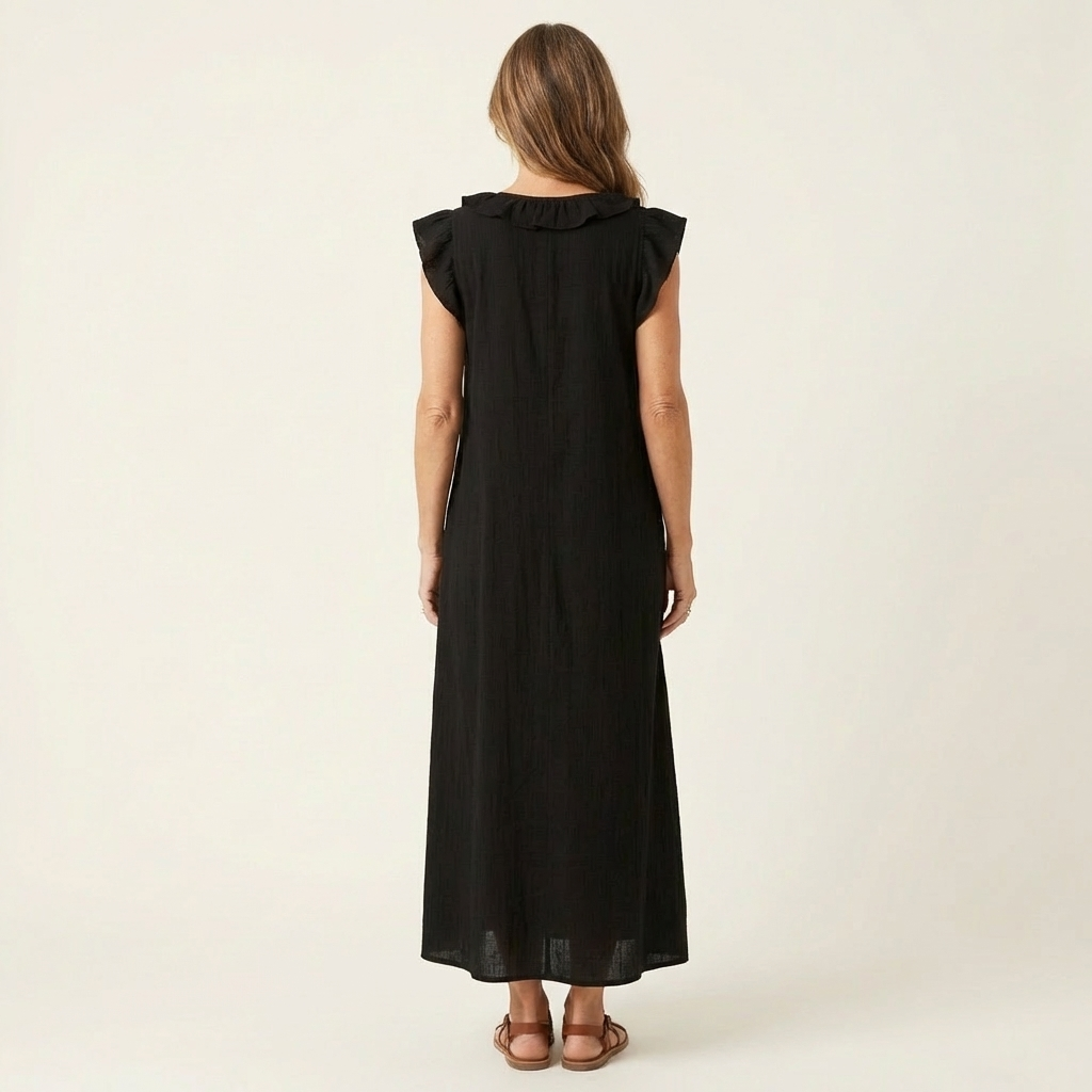 Celine | Rüschenshirt V-Ausschnitt Maxikleid