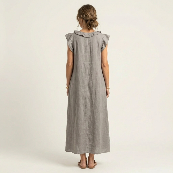 Celine | Rüschenshirt V-Ausschnitt Maxikleid