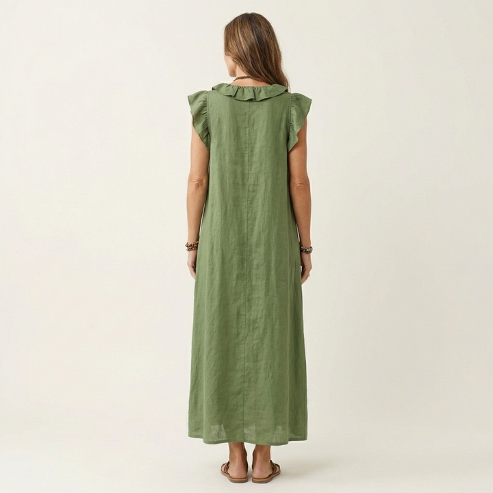 Celine | Rüschenshirt V-Ausschnitt Maxikleid
