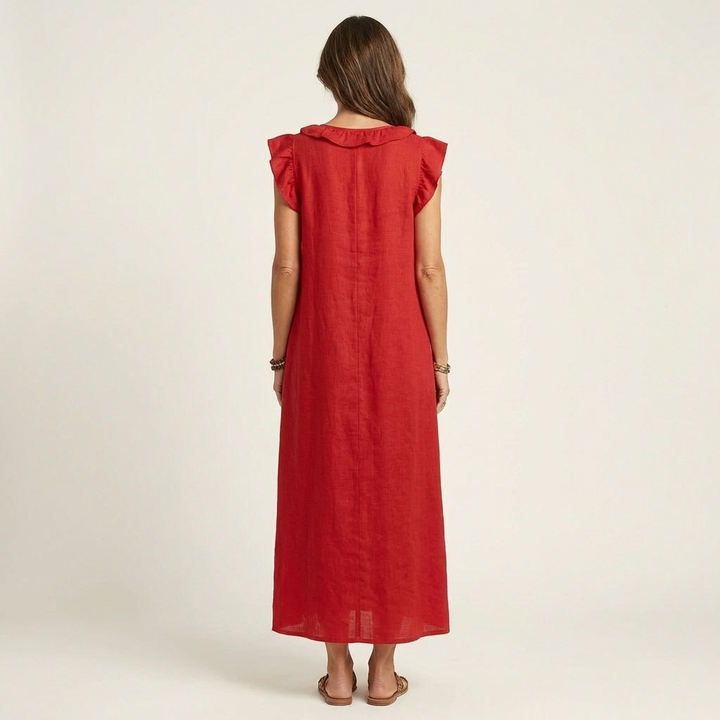 Celine | Rüschenshirt V-Ausschnitt Maxikleid