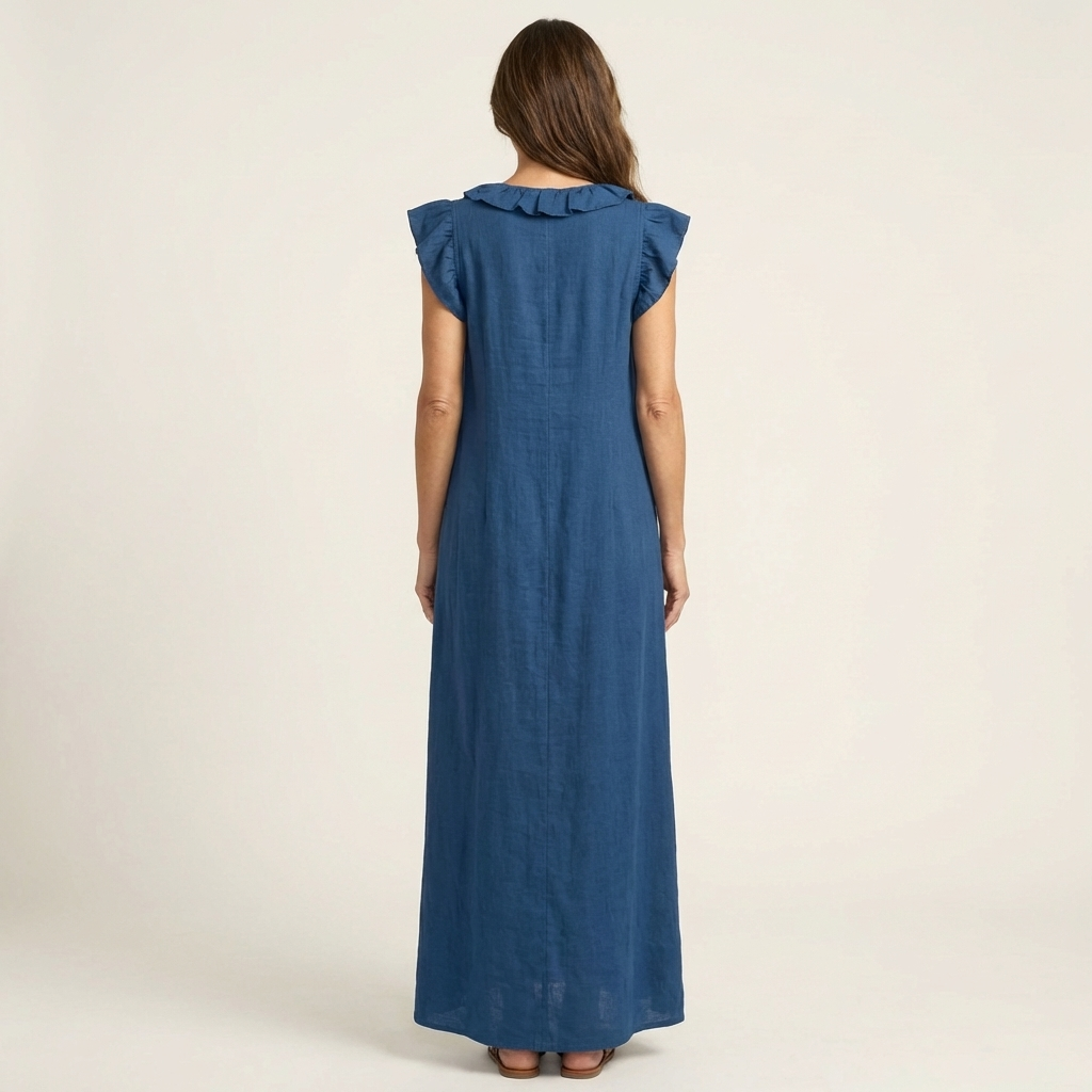 Celine | Rüschenshirt V-Ausschnitt Maxikleid