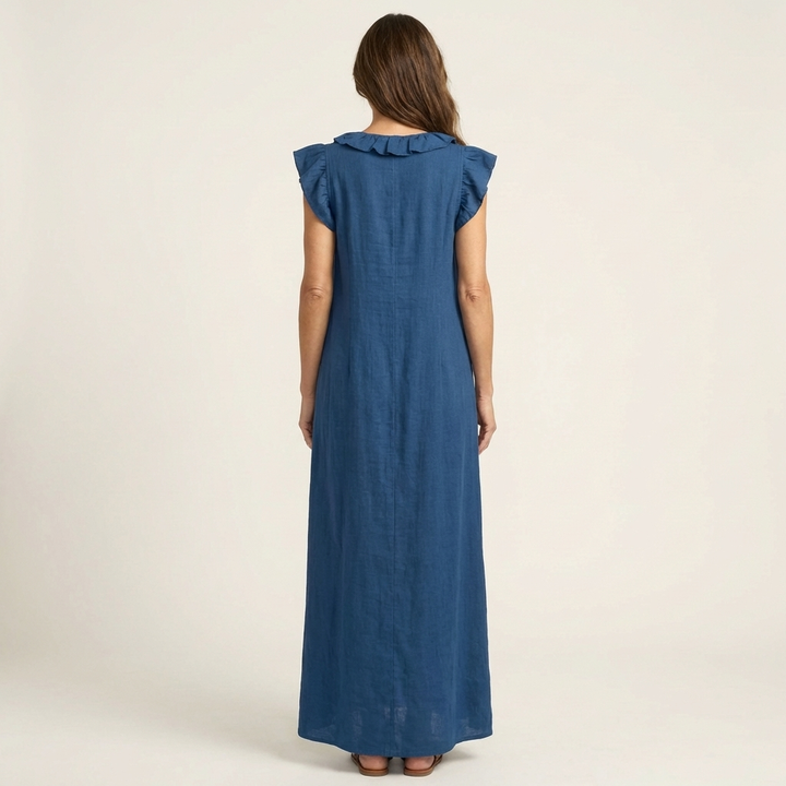 Celine | Rüschenshirt V-Ausschnitt Maxikleid