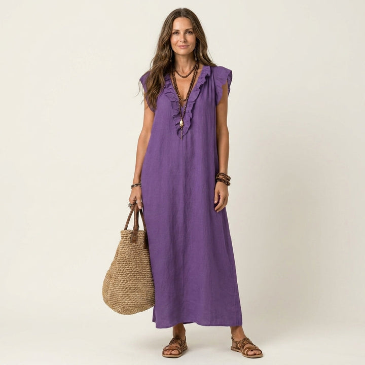 Celine | Rüschenshirt V-Ausschnitt Maxikleid