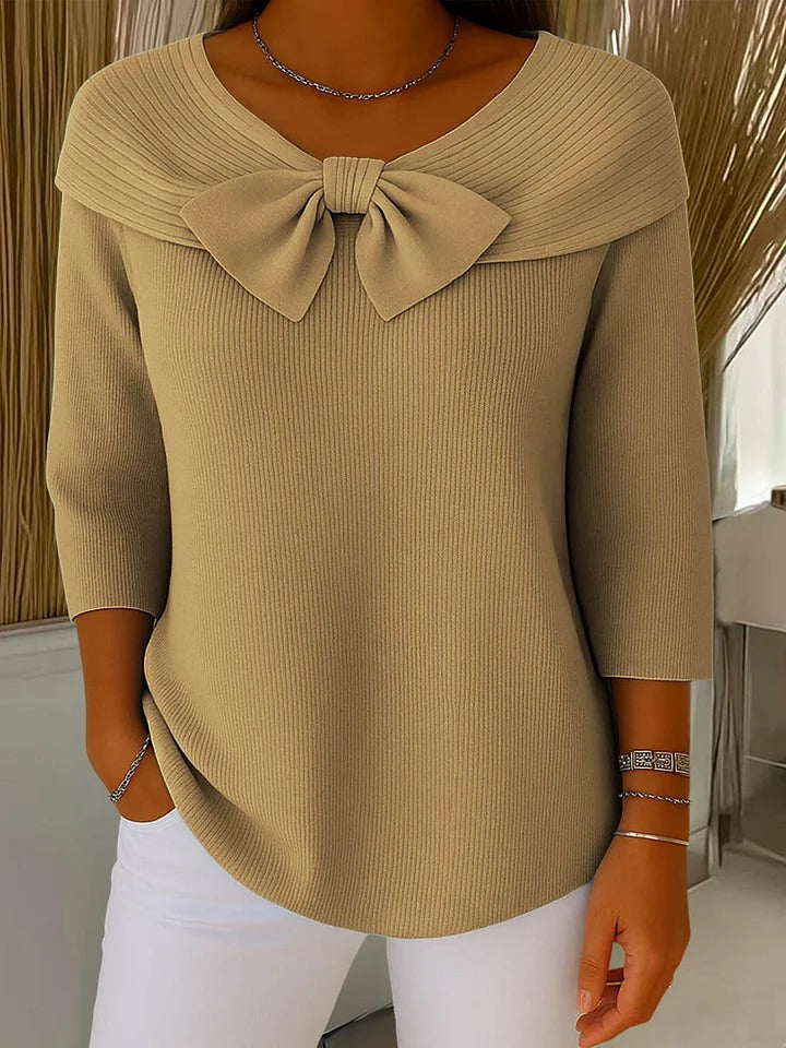 Serenna | Damenpullover mit Schleife und Rundhalsausschnitt