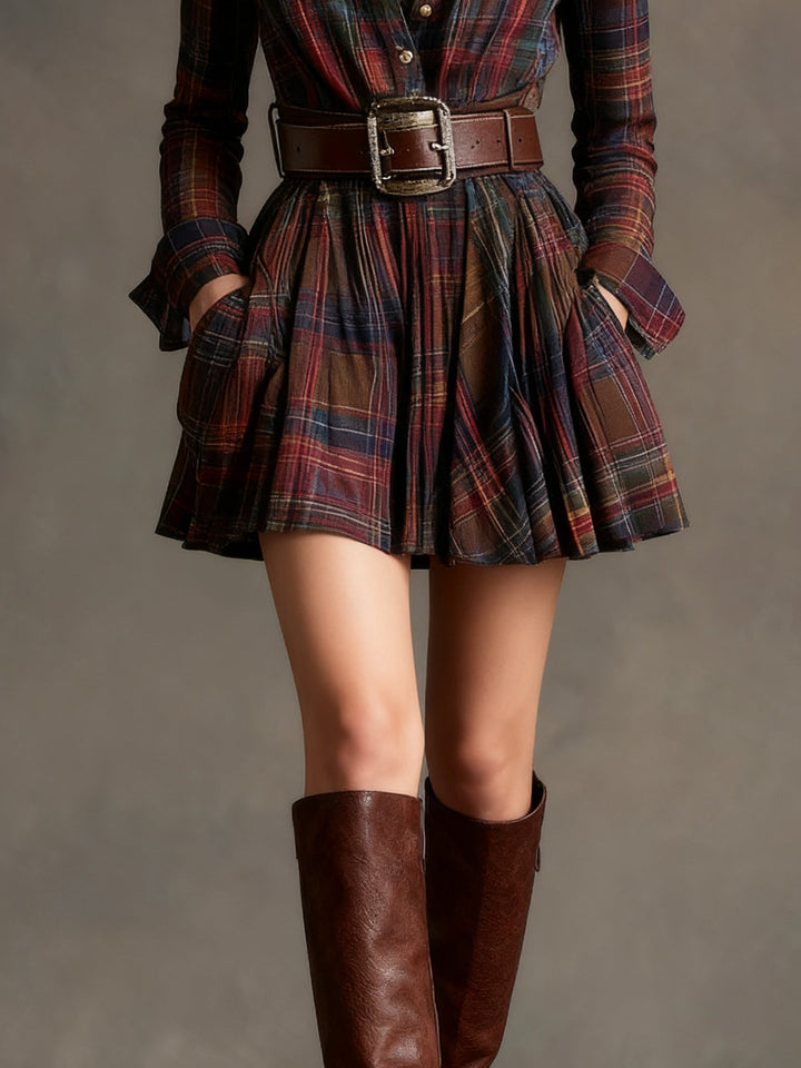 Sandra™ - Vintage Kragen Kariertes Mini Kleid