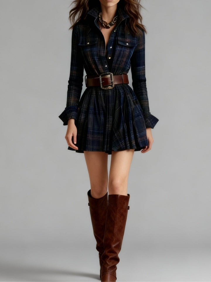Sandra™ - Vintage Kragen Kariertes Mini Kleid