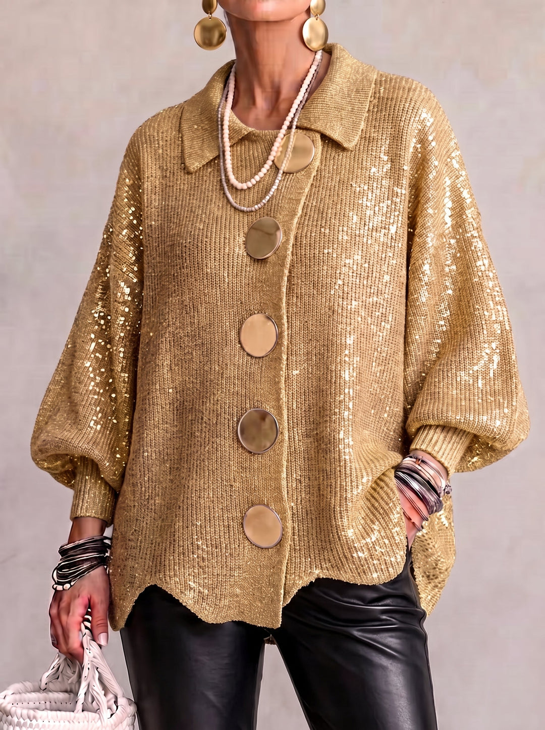 Iolanthe | Strickjacke mit Kragen und Metallknöpfen