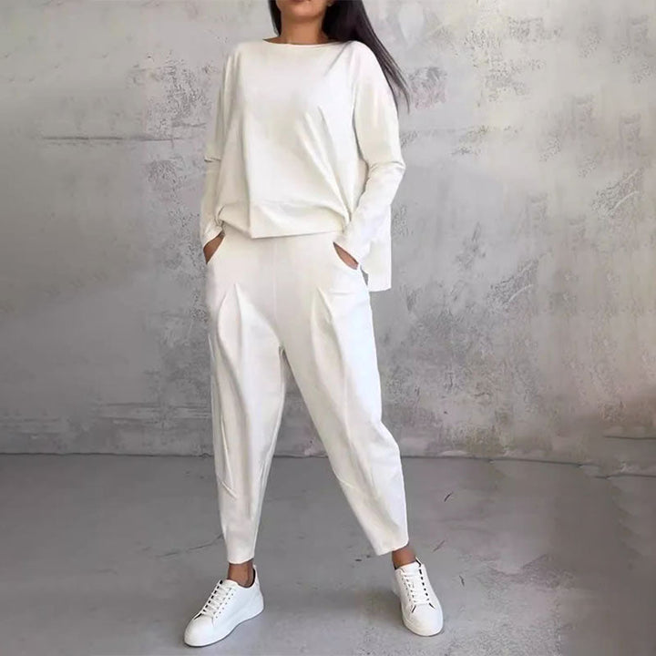 Mode, Freizeit Langarm mit rundem Hals ＆ Hose 2-teiliger Set