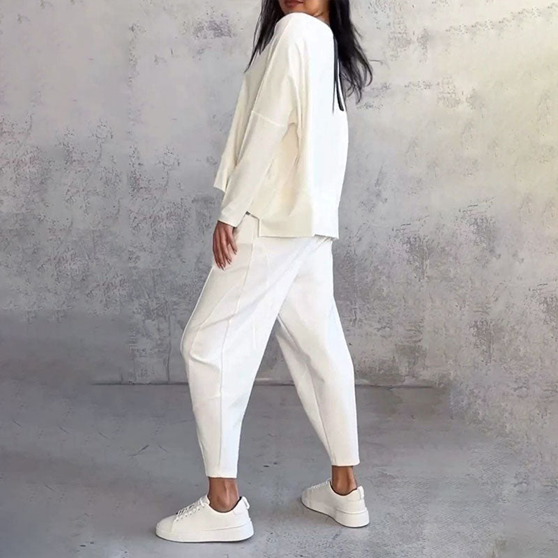 Mode, Freizeit Langarm mit rundem Hals ＆ Hose 2-teiliger Set