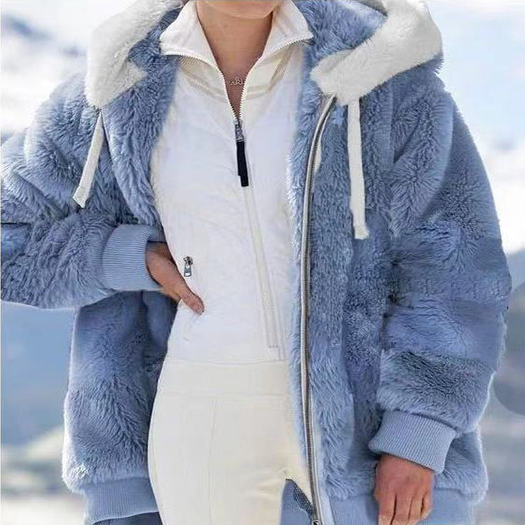 Adelle | Flauschige Farbblock-Kapuzenjacke