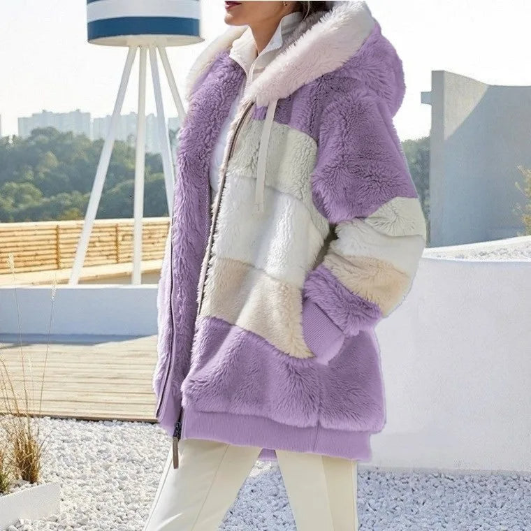 Adelle | Flauschige Farbblock-Kapuzenjacke