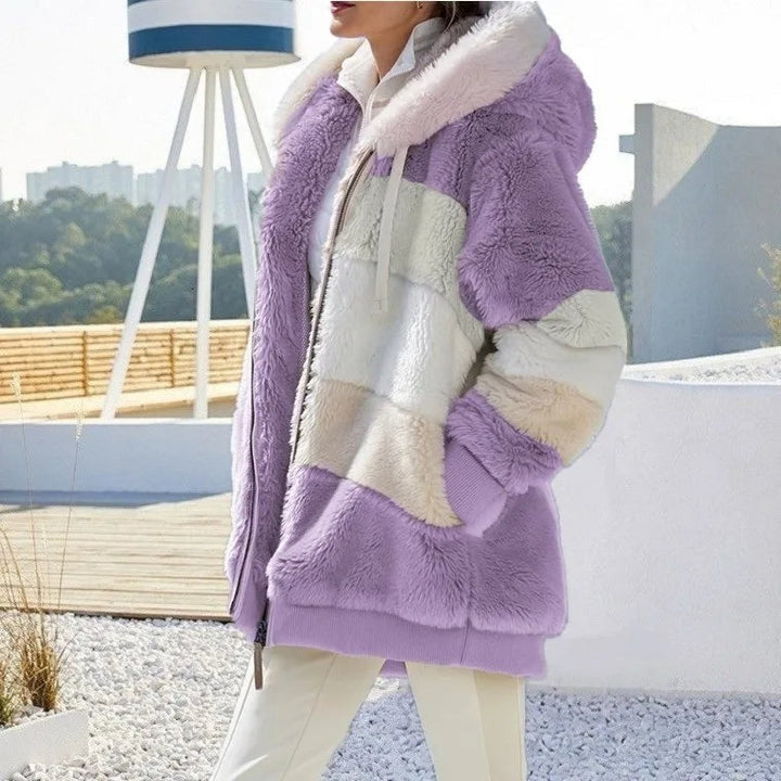 Adelle | Flauschige Farbblock-Kapuzenjacke